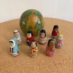 Terrys Village World Globe Doll Figurines Toy - Around The World wood dolls